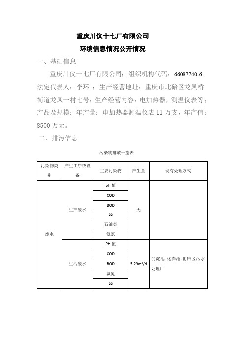 重庆川仪十七厂环境信息-重庆川仪自动化股份有限公司