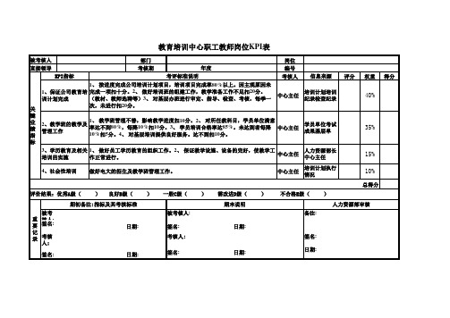 教育培训中心职工教师岗位KPI表