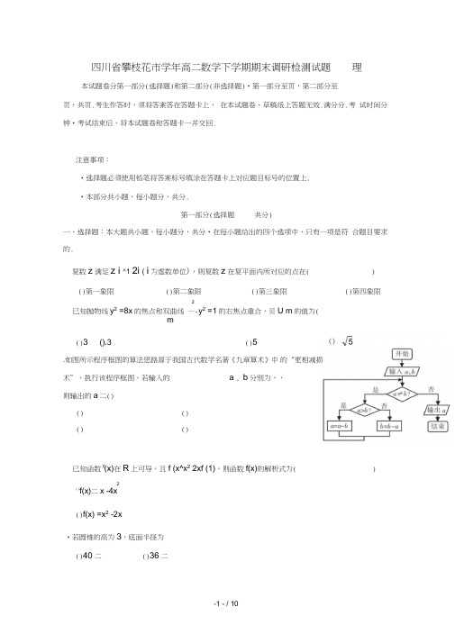 四川省攀枝花市2018_2019学年高二数学下学期期末调研检测试题理