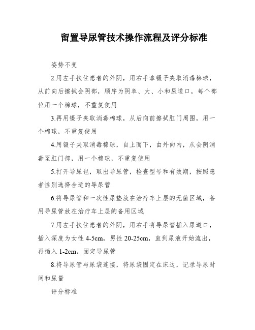 留置导尿管技术操作流程及评分标准