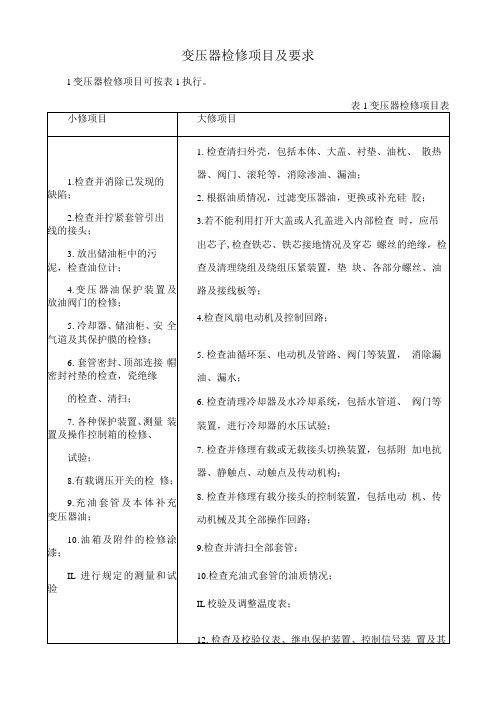 变压器检修项目及要求