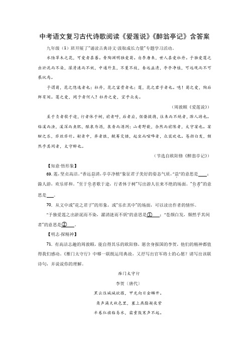 中考语文复习古代诗歌阅读《爱莲说》《醉翁亭记》含答案