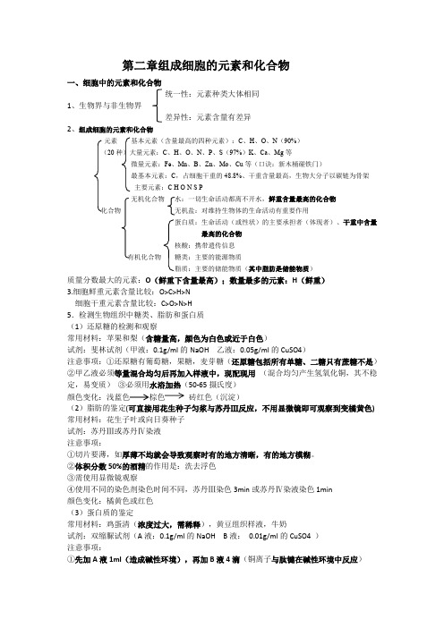 高中生物必修一第二章知识点总结