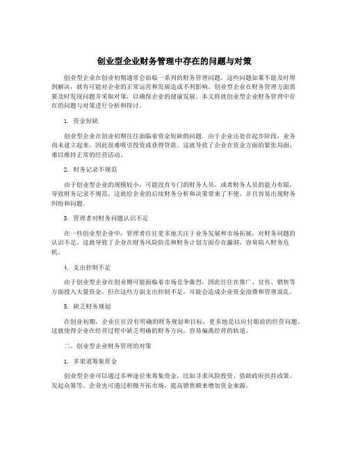 创业型企业财务管理中存在的问题与对策