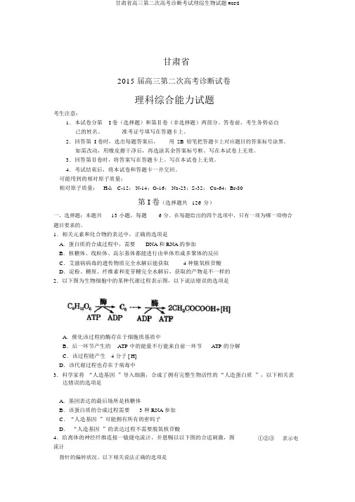 甘肃省高三第二次高考诊断考试理综生物试题word