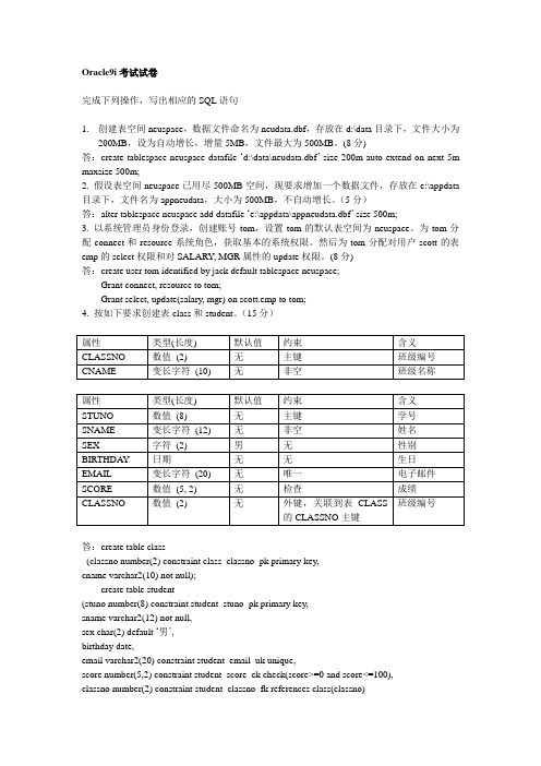 Oracle试题及参考答案