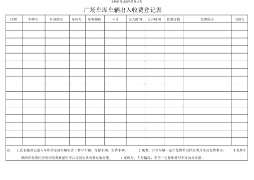 车辆临时进出收费登记表