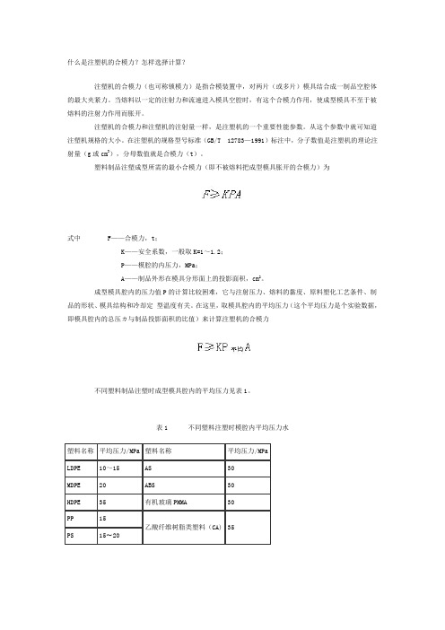 注塑机合模压力计算方式