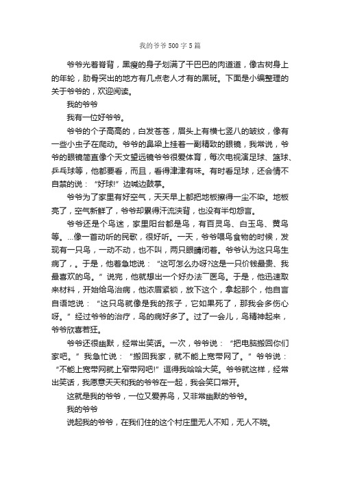 我的爷爷500字5篇_写人优秀作文_