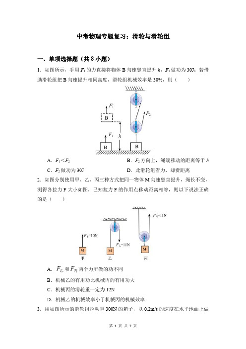 中考物理专题复习：滑轮与滑轮组