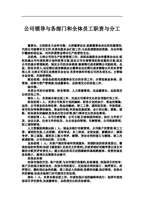 公司领导与各部门和全体员工职责与分工