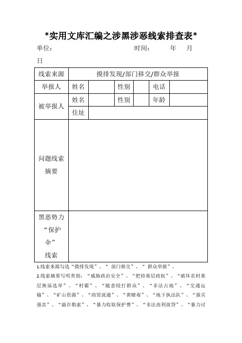 实用文库汇编之涉黑涉恶线索排查登记表