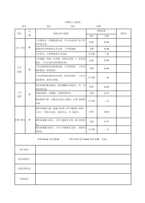 外聘员工考核表