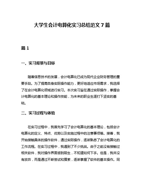 大学生会计电算化实习总结范文7篇