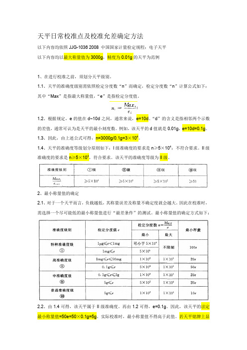 天平日常校准点及校准允差确定方法