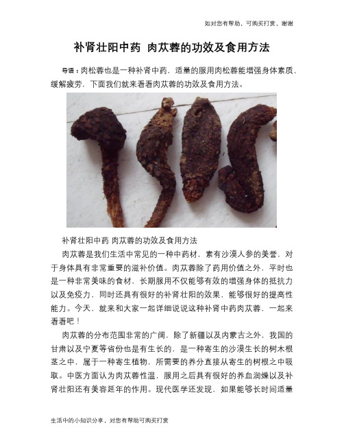 补肾壮阳中药 肉苁蓉的功效及食用方法