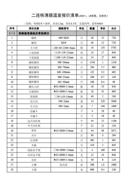 二连栋薄膜温室报价清单