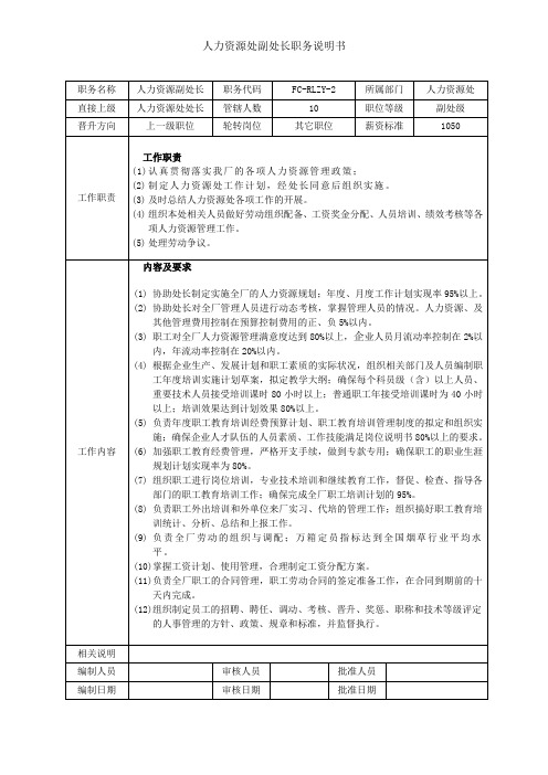 副处长(2)岗位说明书