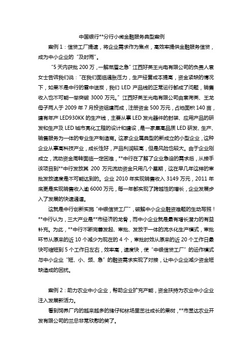 中国银行某分行小微金融服务典型案例