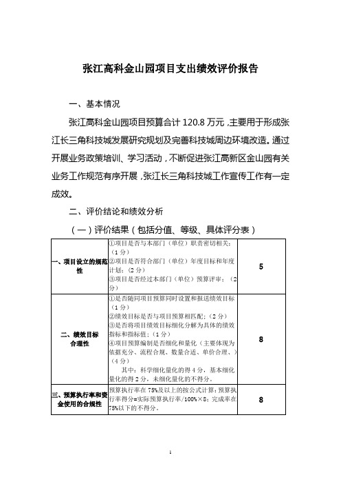 张江高科金山园项目支出绩效评价报告