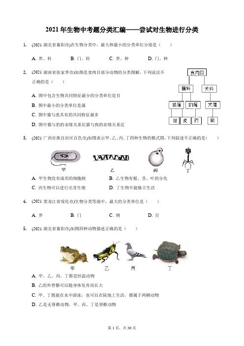 2021年生物中考题分类汇编——尝试对生物进行分类