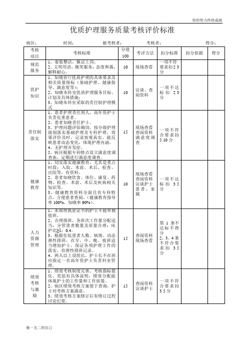 最新护理质量考核评价标准1