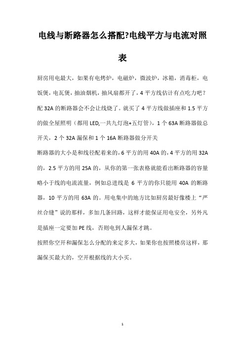 电线与断路器怎么搭配电线平方与电流对照表