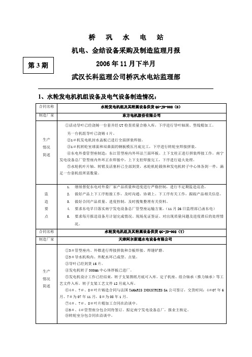 机电、金结月报(11下)--3期