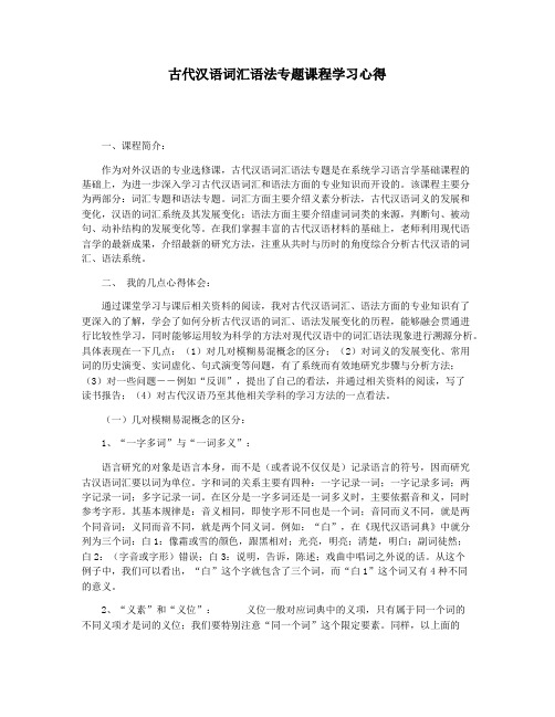 古代汉语词汇语法专题课程学习心得