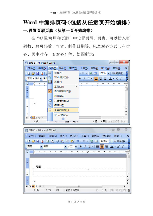 Word从任意页开始编排页码