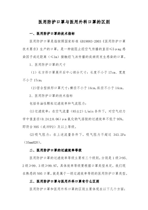 医用防护口罩与医用外科口罩的区别