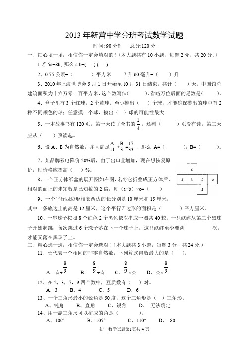 2013年小升初数学试题