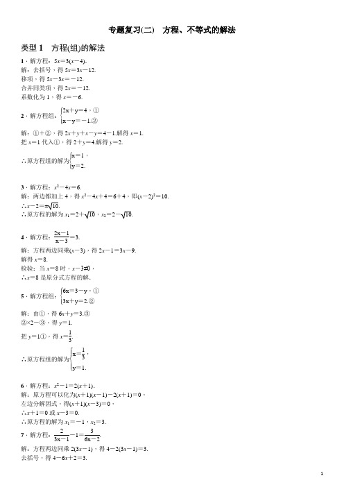 中考数学总复习专题2 方程、不等式的解法(含答案)
