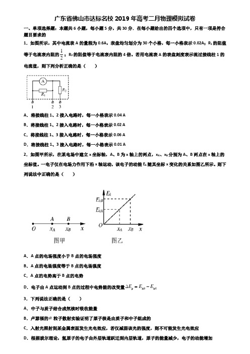 广东省佛山市达标名校2019年高考二月物理模拟试卷含解析