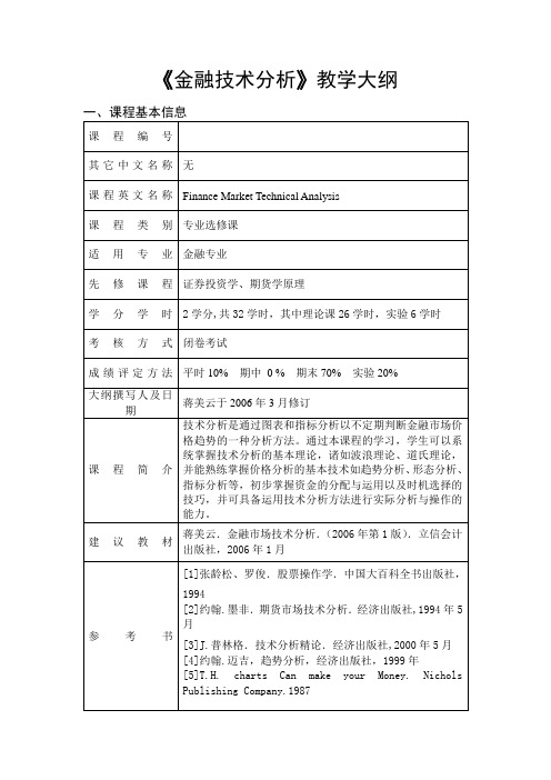 《金融技术分析》教学大纲