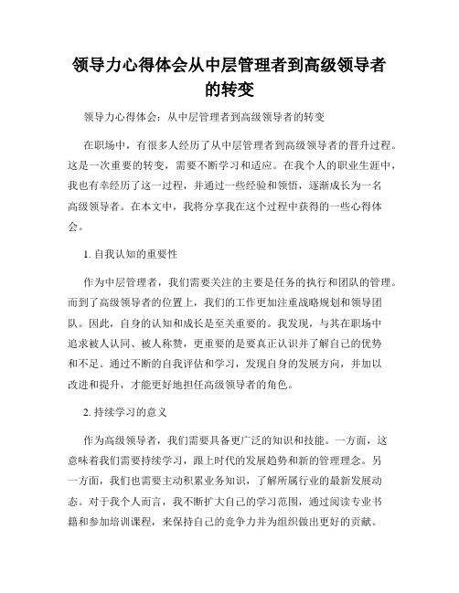 领导力心得体会从中层管理者到高级领导者的转变