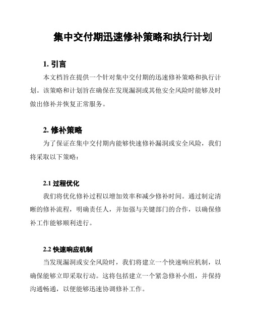 集中交付期迅速修补策略和执行计划