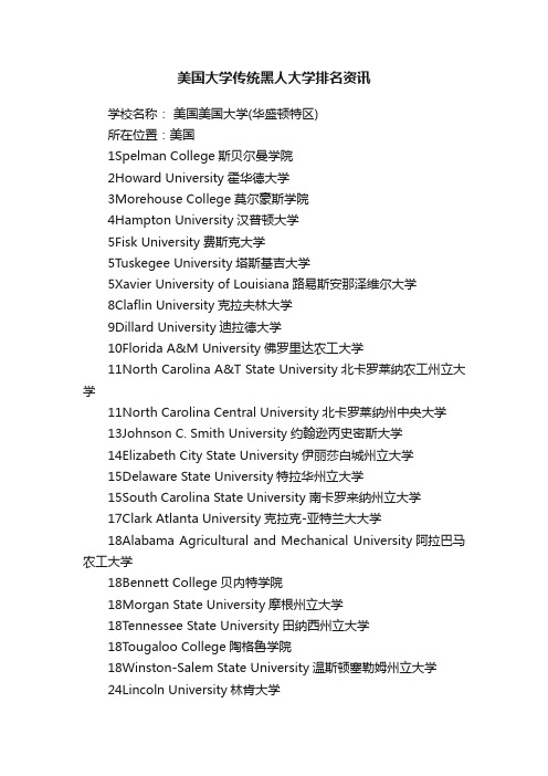 美国大学传统黑人大学排名资讯