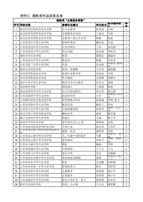 第六届江苏省中等职业学校“文明风采”竞赛摄影类获奖作品名单