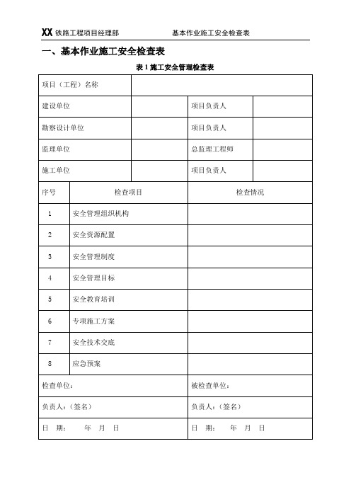 铁路工程基本作业安全检查表