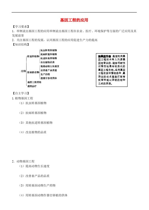 高中生物《基因工程的应用》学案1 新人教版选修3