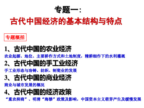 高考一轮复习 专题一,第一节：古代中国的农业经济