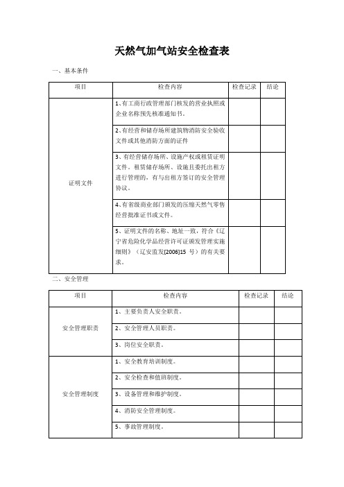 天然气加气站安全检查表