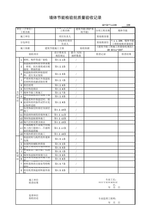 墙体节能工程检验批质量验收记录