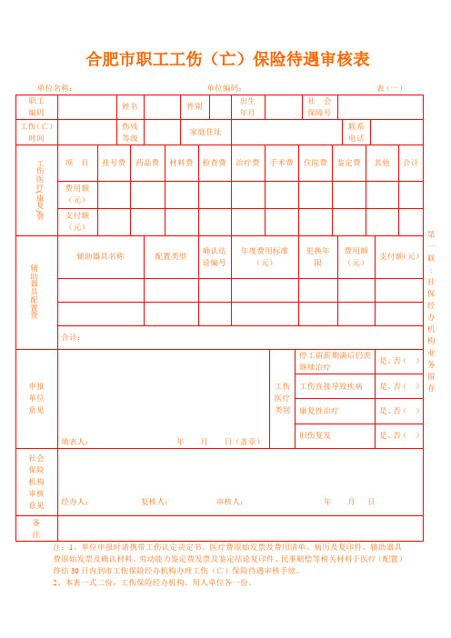 合肥市职工工伤(亡)保险待遇审核表