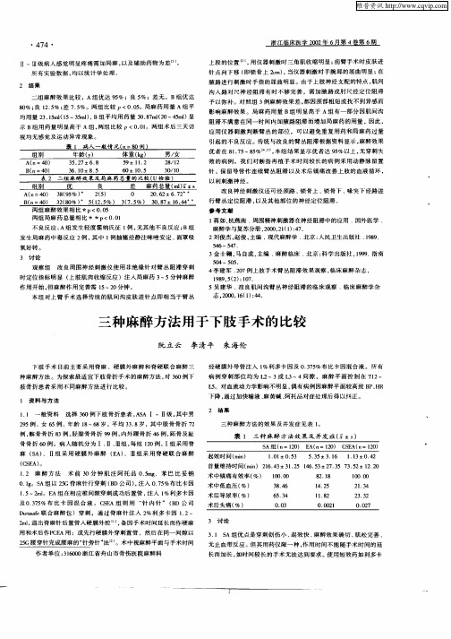 三种麻醉方法用于下肢手术的比较