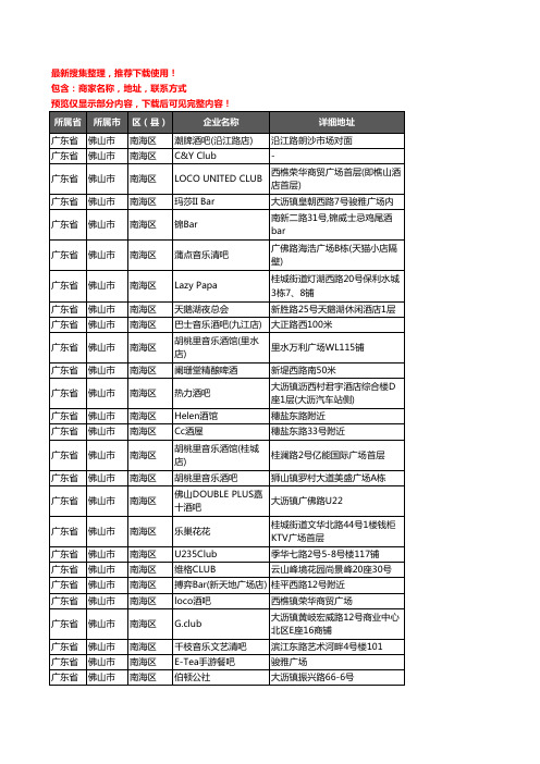 新版广东省佛山市南海区酒吧企业公司商家户名录单联系方式地址大全203家