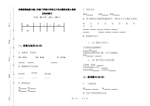 科教版精选练习题二年级下学期小学语文六单元模拟试卷A卷课后知识练习