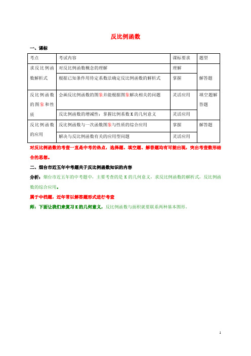 山东省龙口市兰高镇2018年中考数学专题复习 反比例函数训练(无答案) 鲁教版