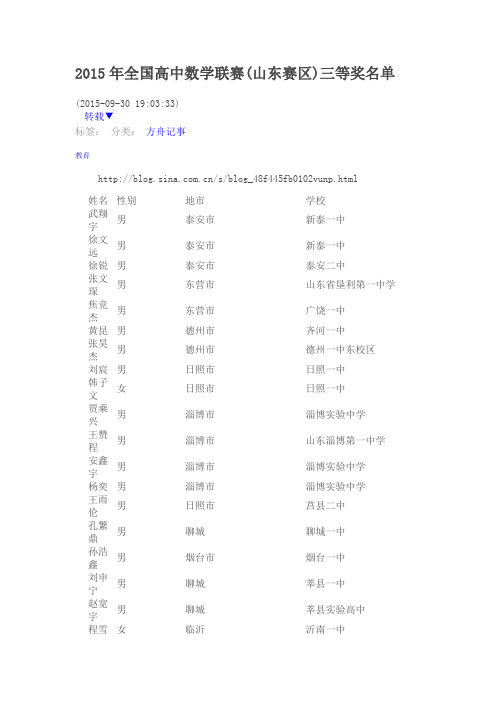 2015年全国高中数学联赛